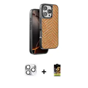 ieg™ iPhone 16 Pro Max Kılıf Vadi Özel Seri - Siyah Buffer Cam Ekran Koruyucu + Pers Alüminyum Kamera Lens - GS