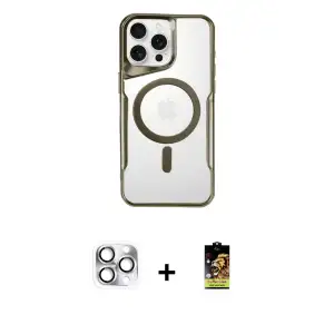 ieg™ iPhone 16 Pro Max Kılıf Yadigar Klasik Özel Seri - Siyah Buffer Cam Ekran Koruyucu + Pers Alüminyum Kamera Lens - GS