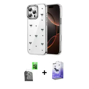 ieg™ iPhone 16 Pro Max Kılıf Yörünge Form - Siyah Bilvis 5in1 5D Magic Hayalet Cam Ekran Koruyucu + Raze Metal Kamera Lens - SH