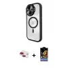 ieg™ iPhone 11 Kılıf Kıvılcım Modern Koleksiyonu - Siyah Buffer Hayalet Cam Ekran Koruyucu + Pers Alüminyum Kamera Lens - KI