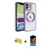 ieg™ iPhone 11 Kılıf Nova Işık Özel Seri - Siyah Buffer Hayalet Cam Ekran Koruyucu + Rainbow Kamera Lens Koruma Cam - KI