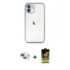 ieg™ iPhone 11 Kılıf Vadi Minimal - Siyah Buffer Cam Ekran Koruyucu + Pers Alüminyum Kamera Lens - LT