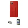 ieg™ iPhone 11 Pro Max Kılıf Akış Doku - Siyah 34D Hayalet Izgaralı Cam + Rainbow Kamera Lens Koruma Cam - YL