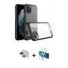 ieg™ iPhone 11 Pro Max Kılıf Nova Asil Özel Seri - Siyah 3D Antistatik Cam Ekran Koruyucu + Pers Alüminyum Kamera Lens - LT