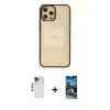 ieg™ iPhone 12 Pro Max Kılıf Doruk Doku Prime - Siyah 34D Izgaralı Cam + Shine Kamera Lens - LT