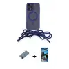 ieg™ iPhone 12 Pro Max Kılıf Eksen Özel Seri - Siyah 34D Izgaralı Cam + Shine Kamera Lens Koruma Cam - SH