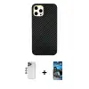 ieg™ iPhone 12 Pro Max Kılıf Nova Çizgi - Siyah 34D Izgaralı Cam + Shine Kamera Lens - LT