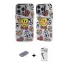 ieg™ iPhone 12 Pro Max Kılıf Nova Doku Koleksiyonu - Şeffaf Uv Polymer Nano Ekran Koruyucu + Renkli Kamera Lens Koruma Cam - MI