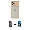 ieg™ iPhone 12 Pro Max Kılıf Vadi Çizgi - Siyah 34D Izgaralı Cam + Neon Fosforlu Kamera Lens - SI