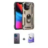 ieg™ iPhone 13 Pro Max Kılıf Ahenk Klasik Koleksiyonu - Siyah Bilvis 5in1 5D Magic Hayalet Cam Ekran Koruyucu + Neon Fosforlu Kamera Lens - MI