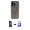 ieg™ iPhone 13 Pro Max Kılıf Akış Minimal Özel Seri - Siyah Bilvis 5in1 5D Magic Hayalet Cam Ekran Koruyucu + Neon Fosforlu Kamera Lens - MI