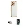 ieg™ iPhone 13 Pro Max Kılıf Çekirdek Klasik Serisi - Şeffaf 360 Full Body Arka Koruyucu + Rainbow Kamera Lens Koruma Cam - KI