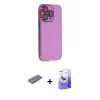 ieg™ iPhone 13 Pro Max Kılıf Siluet Minimal Özel Seri - Siyah Bilvis 5in1 5D Magic Hayalet Cam Ekran Koruyucu + Renkli Kamera Lens Koruma Cam - SI