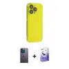 ieg™ iPhone 13 Pro Max Kılıf Siluet Minimal Özel Seri - Siyah Bilvis 5in1 5D Magic Hayalet Cam Ekran Koruyucu + Neon Fosforlu Kamera Lens - MI