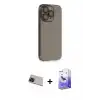 ieg™ iPhone 13 Pro Max Kılıf Siluet Minimal Özel Seri - Siyah Bilvis 5in1 5D Magic Hayalet Cam Ekran Koruyucu + Rainbow Kamera Lens Koruma Cam - KI