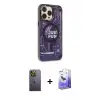 ieg™ iPhone 13 Pro Max Kılıf Siluet Modern Koleksiyonu - Siyah Bilvis 5in1 5D Magic Hayalet Cam Ekran Koruyucu + Neon Fosforlu Kamera Lens - YL