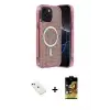 ieg™ iPhone 14 Kılıf Eksen Çizgi - Siyah Buffer Cam Ekran Koruyucu + Diamond Kamera Lens - KI