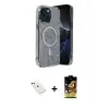 ieg™ iPhone 14 Kılıf Eksen Çizgi - Siyah Buffer Cam Ekran Koruyucu + Diamond Kamera Lens - KI