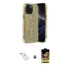 ieg™ iPhone 14 Kılıf Eksen Çizgi - Siyah Buffer Cam Ekran Koruyucu + Diamond Kamera Lens - SABE