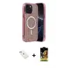 ieg™ iPhone 14 Kılıf Eksen Çizgi - Siyah Buffer Cam Ekran Koruyucu + Diamond Kamera Lens - YL