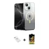 ieg™ iPhone 14 Kılıf Eksen Minimal Özel Seri - Siyah Buffer Cam Ekran Koruyucu + Diamond Kamera Lens - SABE