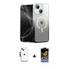 ieg™ iPhone 14 Kılıf Eksen Minimal Özel Seri - Siyah Buffer Hayalet Cam Ekran Koruyucu + Shine Kamera Lens - SH