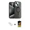 ieg™ iPhone 14 Kılıf Nova Asil Prime - Siyah Buffer Cam Ekran Koruyucu + Diamond Kamera Lens - KI
