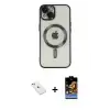 ieg™ iPhone 14 Kılıf Nova Işık Özel Seri - Siyah Buffer Hayalet Cam Ekran Koruyucu + Diamond Kamera Lens - SABE