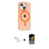 ieg™ iPhone 14 Kılıf Pusula Form Özel Seri - Siyah Buffer Hayalet Cam Ekran Koruyucu + Diamond Kamera Lens - KI