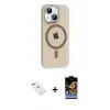ieg™ iPhone 14 Kılıf Pusula Form Özel Seri - Siyah Buffer Hayalet Cam Ekran Koruyucu + Diamond Kamera Lens - KI