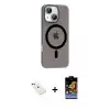 ieg™ iPhone 14 Kılıf Pusula Form Özel Seri - Siyah Buffer Hayalet Cam Ekran Koruyucu + Diamond Kamera Lens - KI