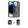 ieg™ iPhone 14 Kılıf Siluet Minimal Prime - Siyah Buffer Hayalet Cam Ekran Koruyucu + PVD Metal Kamera Lens - SH
