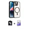 ieg™ iPhone 14 Kılıf Yadigar Asil Koleksiyonu - Siyah Bilvis 5in1 5D Magic Hayalet Cam Ekran Koruyucu + PVD Metal Kamera Lens - GS