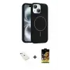 ieg™ iPhone 14 Kılıf Yankı Form Serisi - Siyah Buffer Cam Ekran Koruyucu + Diamond Kamera Lens - KI