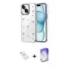 ieg™ iPhone 14 Kılıf Yörünge Form - Siyah Bilvis 5in1 3D Magic Cam Ekran Koruyucu + Diamond Kamera Lens - SABE