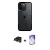 ieg™ iPhone 14 Pro Max Kılıf Akış Çizgi Koleksiyonu - Siyah Bilvis 5in1 3D Magic Cam Ekran Koruyucu + Raze Metal Kamera Lens - GS
