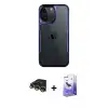 ieg™ iPhone 14 Pro Max Kılıf Akış Çizgi Koleksiyonu - Siyah Bilvis 5in1 5D Magic Hayalet Cam Ekran Koruyucu + Raze Metal Kamera Lens - GD