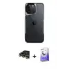 ieg™ iPhone 14 Pro Max Kılıf Akış Çizgi Koleksiyonu - Siyah Bilvis 5in1 5D Magic Hayalet Cam Ekran Koruyucu + Raze Metal Kamera Lens - GD