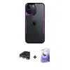 ieg™ iPhone 14 Pro Max Kılıf Akış Çizgi Koleksiyonu - Siyah Bilvis 5in1 5D Magic Hayalet Cam Ekran Koruyucu + Raze Metal Kamera Lens - GD