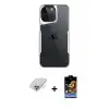ieg™ iPhone 14 Pro Max Kılıf Akış Çizgi Koleksiyonu - Siyah Buffer Hayalet Cam Ekran Koruyucu + Band Metal Kamera Lens - GD
