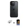 ieg™ iPhone 14 Pro Max Kılıf Akış Çizgi Koleksiyonu - Siyah Buffer Hayalet Cam Ekran Koruyucu + Band Metal Kamera Lens - GD