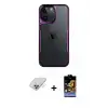 ieg™ iPhone 14 Pro Max Kılıf Akış Çizgi Koleksiyonu - Siyah Buffer Hayalet Cam Ekran Koruyucu + Band Metal Kamera Lens - GD