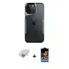 ieg™ iPhone 14 Pro Max Kılıf Akış Çizgi Koleksiyonu - Siyah Buffer Hayalet Cam Ekran Koruyucu + Band Metal Kamera Lens - GD