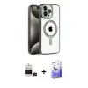 ieg™ iPhone 14 Pro Max Kılıf Eksen Form Koleksiyonu - Siyah Bilvis 5in1 5D Magic Hayalet Cam Ekran Koruyucu + Bilvis Titan Kamera Lens - DNMR