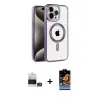 ieg™ iPhone 14 Pro Max Kılıf Eksen Form Koleksiyonu - Siyah Buffer Hayalet Cam Ekran Koruyucu + Bilvis Titan Kamera Lens - GS