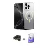 ieg™ iPhone 14 Pro Max Kılıf Eksen Minimal Özel Seri - Siyah Bilvis 5in1 5D Magic Hayalet Cam Ekran Koruyucu + Raze Metal Kamera Lens - GD