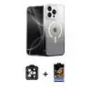 ieg™ iPhone 14 Pro Max Kılıf Eksen Minimal Özel Seri - Siyah Buffer Hayalet Cam Ekran Koruyucu + PVD Metal Kamera Lens - TU