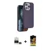 ieg™ iPhone 14 Pro Max Kılıf Kıvılcım Çizgi Serisi - Siyah Buffer Cam Ekran Koruyucu + Bilvis Titan Kamera Lens - GD