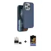 ieg™ iPhone 14 Pro Max Kılıf Kıvılcım Çizgi Serisi - Siyah Buffer Hayalet Cam Ekran Koruyucu + Bilvis Titan Kamera Lens - SH