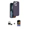ieg™ iPhone 14 Pro Max Kılıf Kıvılcım Çizgi Serisi - Siyah Buffer Hayalet Cam Ekran Koruyucu + Bilvis Titan Kamera Lens - SH